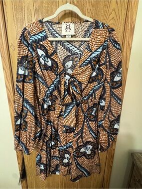 Figue - WILLOW PRINT PUFF-SLEEVE FLARE DRESS IN ORANGE